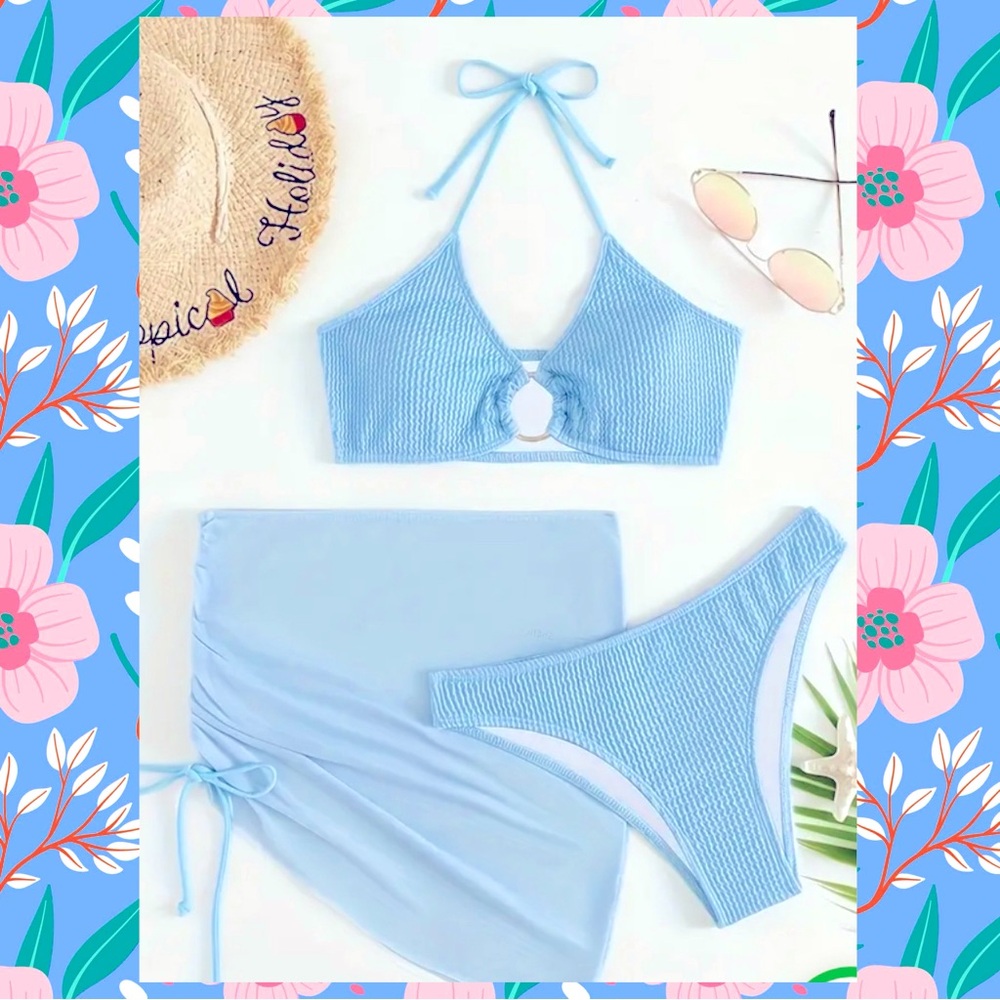 👙 3 Piece Bikini set with sarong/skirt 🆕 Size 12 C cup